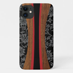 Capa Para iPhone 11 Laniakea Hawaiai Faux Wood Black Surfboard