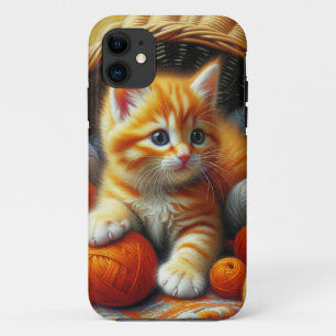 Capa Para iPhone 11 Laranja-branca e Kitten Branca Branca Brincando em