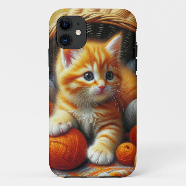 Capa Para iPhone 11 Laranja-branca e Kitten Branca Branca Brincando em (Verso)