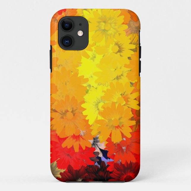 Capa Para iPhone 11 Laranja e floral amarelo (Verso)