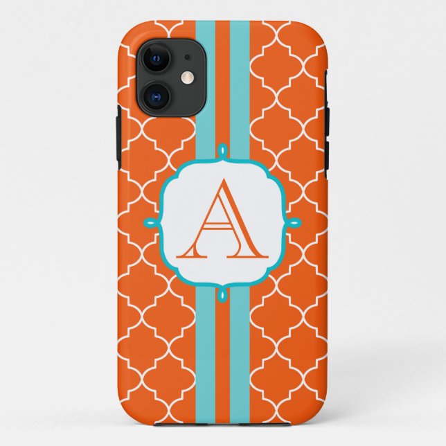 Capa Para iPhone 11 Laranja Monograma Telefone 5 Caso (Verso)