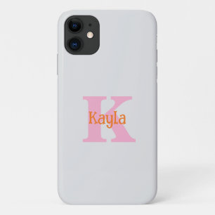 Capa Para iPhone 11 Laranja Rosa Cinza Claro Cor Personalizada Legal