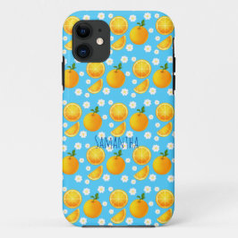 Capa Para iPhone 11 Laranjas e Flores Brancas