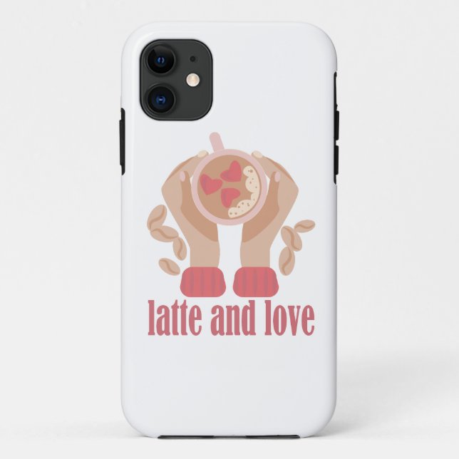 Capa Para iPhone 11 Latite e xícara de amor, mãos e café (Verso)
