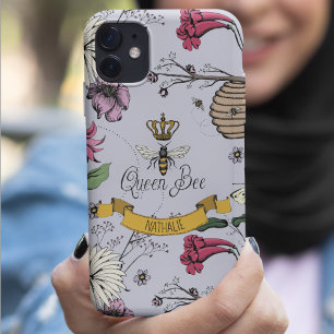 Capa Para iPhone 11 Lavanda Chic, Abelha Rainha Negra e Dourada e Coro