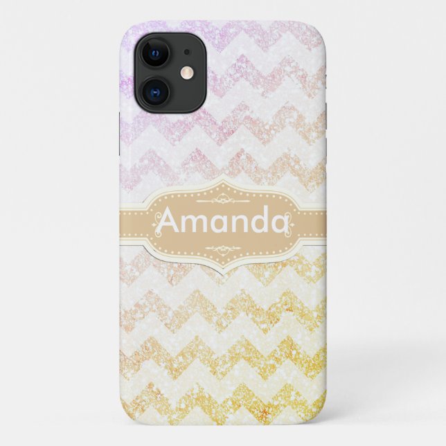 Capa Para iPhone 11 *~* Lavanda de Chevron com Glitter de Ombre Dourad (Verso)