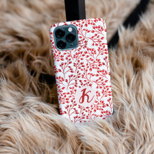 Capa Para iPhone 11 Leafy Red Pattern Modern Elegant Monogrammed