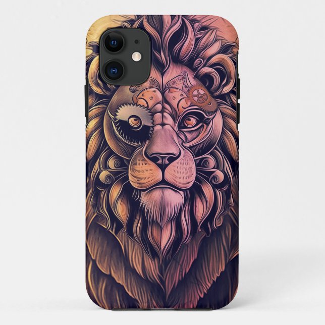 Capa Para iPhone 11 Leão Russo de Gradação de Cor Steampunk (Verso)