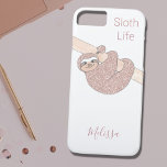 Capa Para iPhone 11 Lentidão de Glitter Glitter de Rosa Dourado Person<br><div class="desc">Esta capa de telefone simples e na moda é decorada com uma preguiça sorridente de ouro rosa pendurada num galho. Perfeito para um amante de preguiça! As palavras Vida Larga e o nome podem ser alterados para personalizar esta capa de telefone. Original Watercolor © Michele Davies</div>