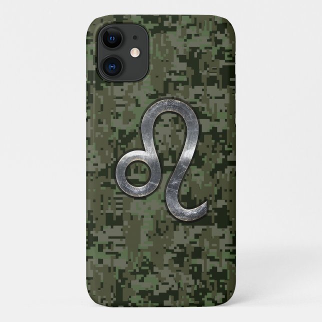 Capa Para iPhone 11 Leo Zodiac Símbolo Camuflagem Digital Verde (Verso)