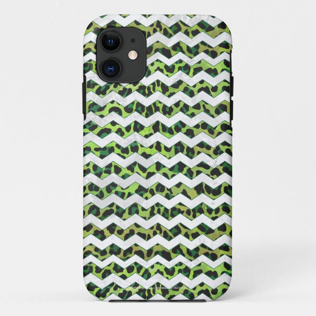 Capa Para iPhone 11 Leopard Chevron Black and Green Impressão (Verso)
