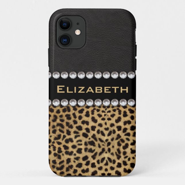 Capa Para iPhone 11 Leopard Spot Rhinestone Diamantes Monograma FOTO (Verso)