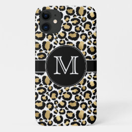 Capa Para iPhone 11 Leopardo branco e Dourado