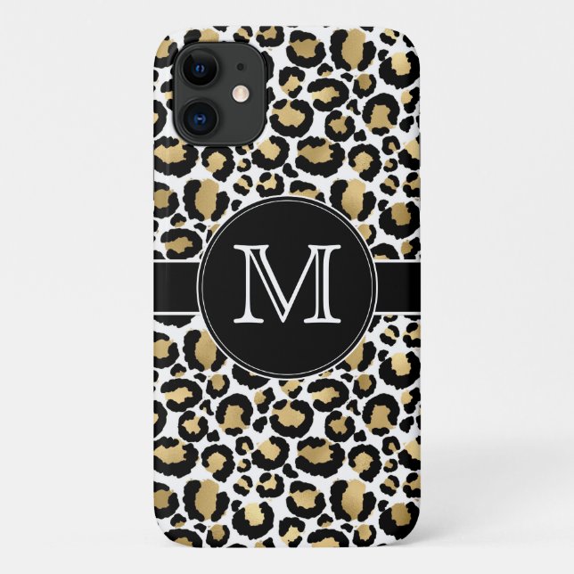 Capa Para iPhone 11 Leopardo branco e Dourado (Verso)