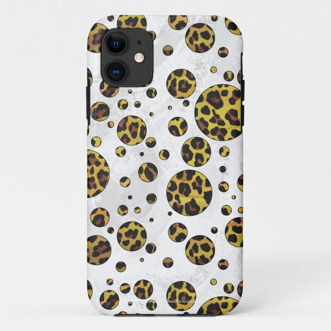 Capa Para iPhone 11 Leopardo Castanho e Bolinhas Amarela (Verso)
