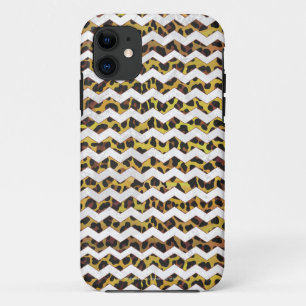 Capa Para iPhone 11 Leopardo Castanho e Impressão do Cevron Amarelo