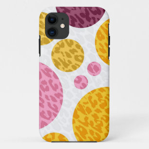 Capa Para iPhone 11 Leopardo com Bolinhas Púrpura rosa amarela
