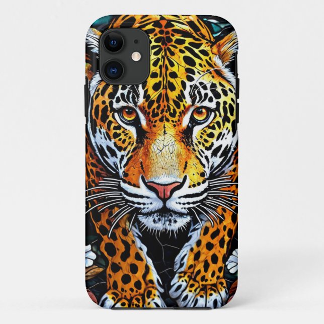 Capa Para iPhone 11 Leopardo de vitral (Verso)