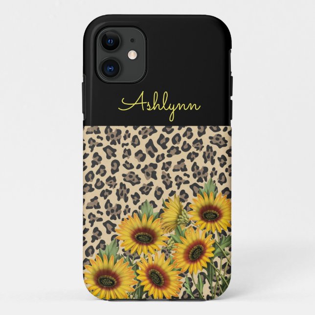 Capa Para iPhone 11 Leopardo, flores solares (Verso)