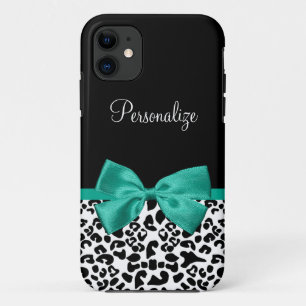 Capa Para iPhone 11 Leopardo Imprimir Emerald Green Ribbon Arco Chic N