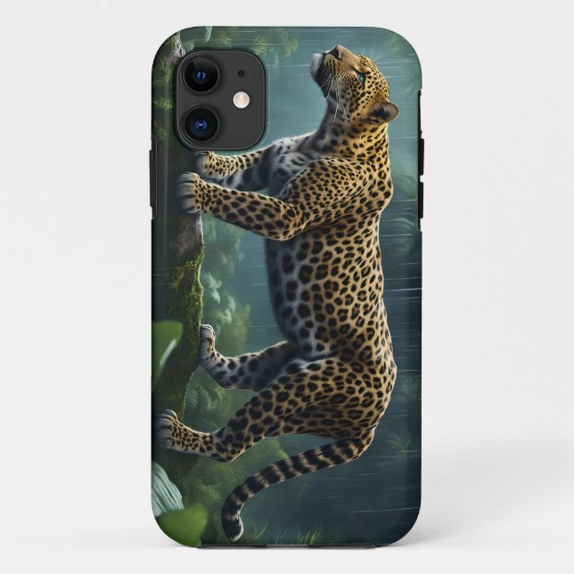 Capa Para iPhone 11 Leopardo Na Selva De Chuva (Verso)