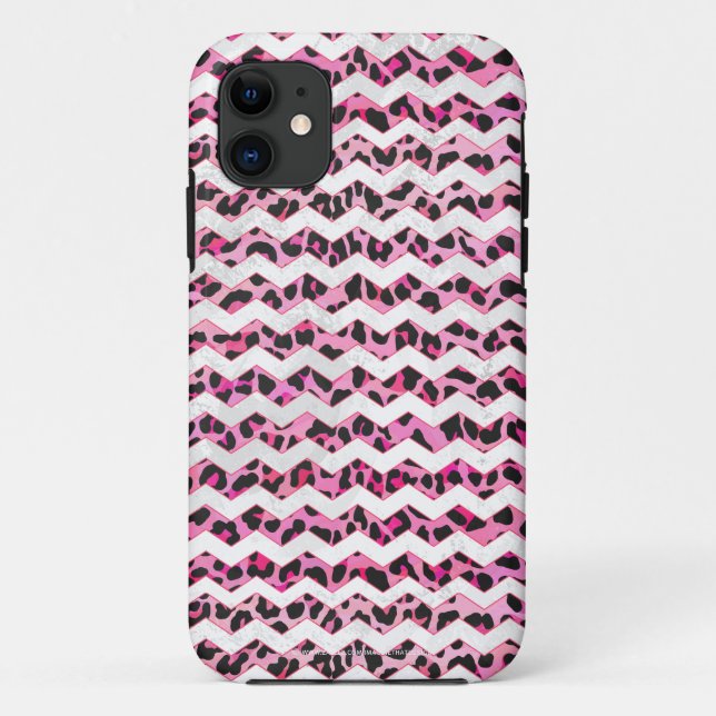 Capa Para iPhone 11 Leopardo, preto e Impressão de Chevron Rosa Quente (Verso)