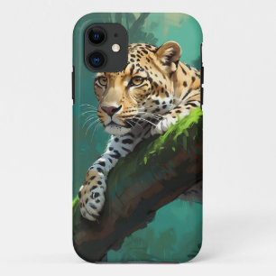 Capa Para iPhone 11 Leopardo Realista na Arte Animal Selvagem