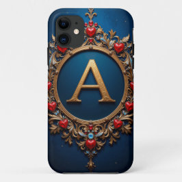Capa Para iPhone 11 Letra Elegante Ouro A cercada por corações