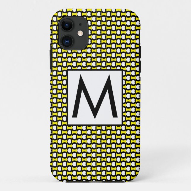 Capa Para iPhone 11 Letra inicial Bolinhas amarelas brancas pretas (Verso)