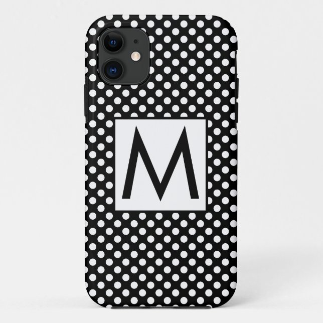 Capa Para iPhone 11 Letra inicial Bolinhas pretas brancas (Verso)