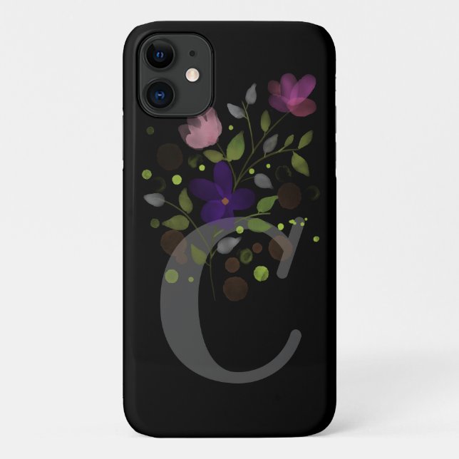 Capa Para iPhone 11 Letra inicial C + Design floral (Verso)