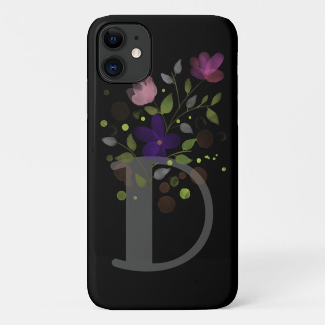 Capa Para iPhone 11 Letra inicial D + Design floral (Verso)