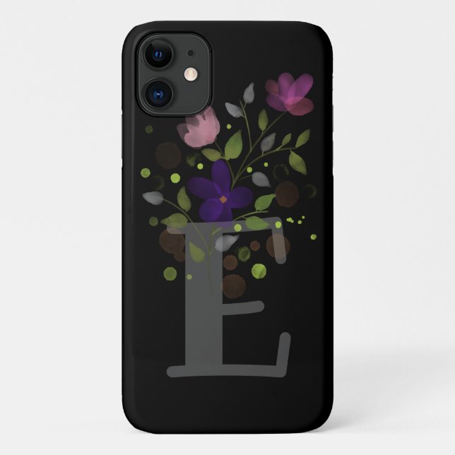 Capa Para iPhone 11 Letra inicial E + Design floral (Verso)