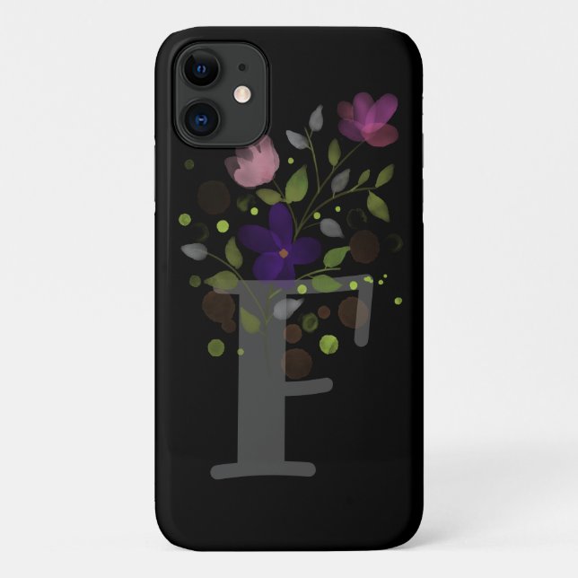 Capa Para iPhone 11 Letra inicial F Plus Floral Design (Verso)