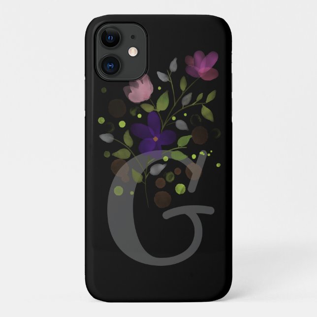 Capa Para iPhone 11 Letra inicial G + Design floral (Verso)