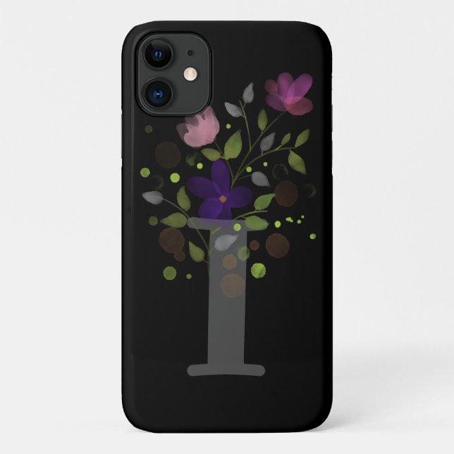 Capa Para iPhone 11 Letra inicial I + Design floral (Verso)