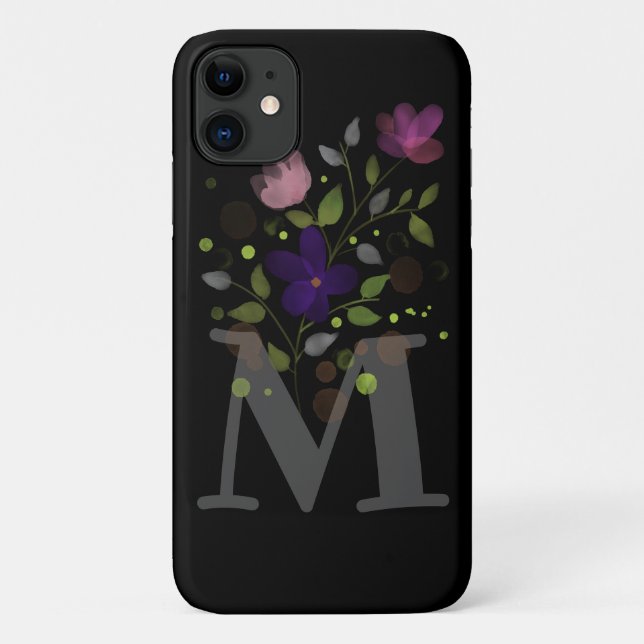 Capa Para iPhone 11 Letra inicial M + Design floral (Verso)