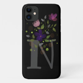 Capa Para iPhone 11 Letra inicial N + Design floral