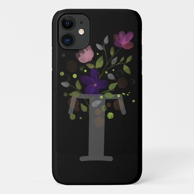 Capa Para iPhone 11 Letra inicial T + Design floral (Verso)