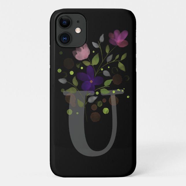 Capa Para iPhone 11 Letra inicial U + Design floral (Verso)
