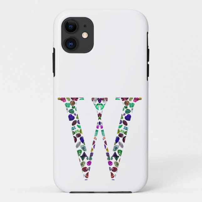 Capa Para iPhone 11 Letra inicial W Gemstone Design (Verso)
