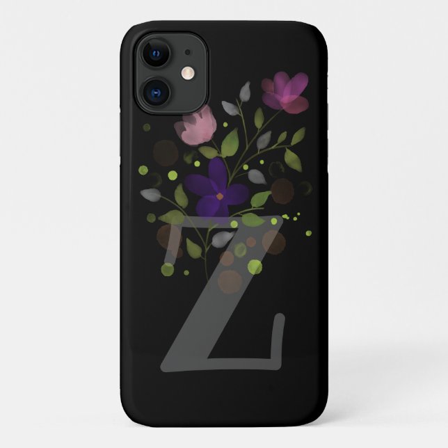 Capa Para iPhone 11 Letra inicial Z + Design floral (Verso)