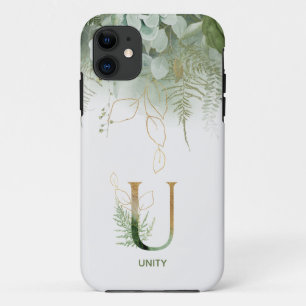 Capa Para iPhone 11 Letra U Elegante Fern & Succulent