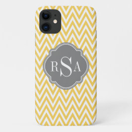 Capa Para iPhone 11 Letras iniciais da Cinza Chevron amarela