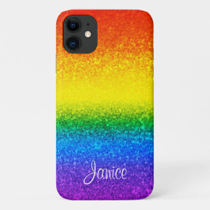 Capa Para iPhone 11 LGBT Orgulho Glitter Arco-Íris Nome da faixa