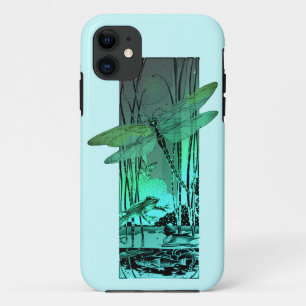 Capa Para iPhone 11 Libélula e sapo verdes na lagoa
