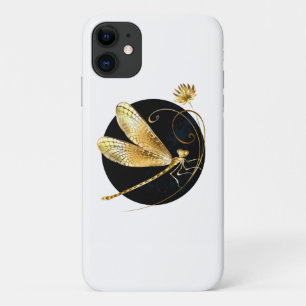Capa Para iPhone 11 libélula ouro em círculo preto