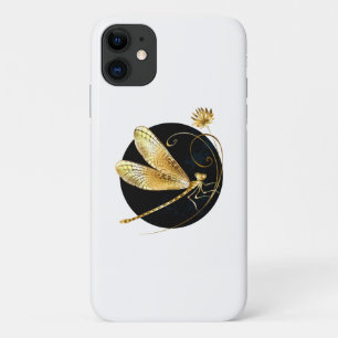Capa Para iPhone 11 libélula ouro em círculo preto
