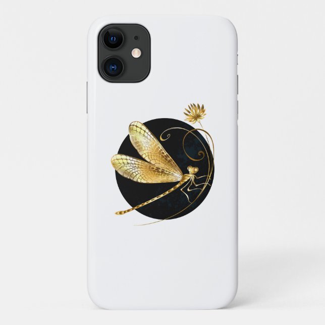Capa Para iPhone 11 libélula ouro em círculo preto (Verso)