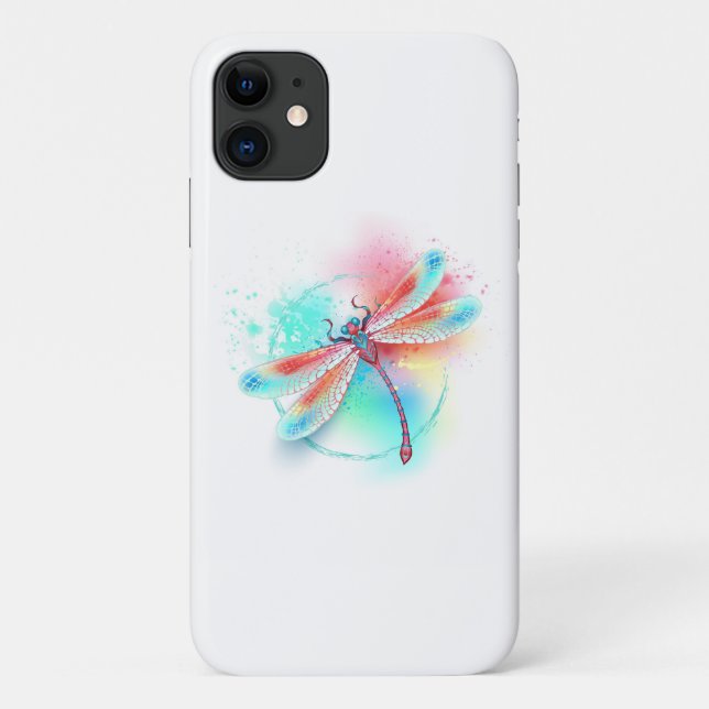 Capa Para iPhone 11 libélula vermelha sobre fundo de aquarela (Verso)